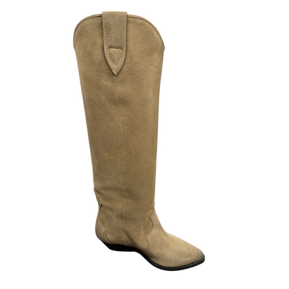Isabel Marant Denvee Boots Suede Knee High Cowboy Pointed Toe Western Taupe Sz 5 - Picture 7 of 14